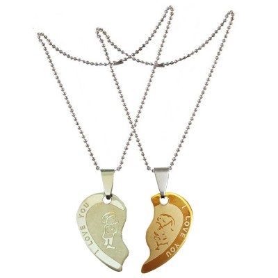 Two Pieces Couple Heart Shape Necklace by Menjewell 